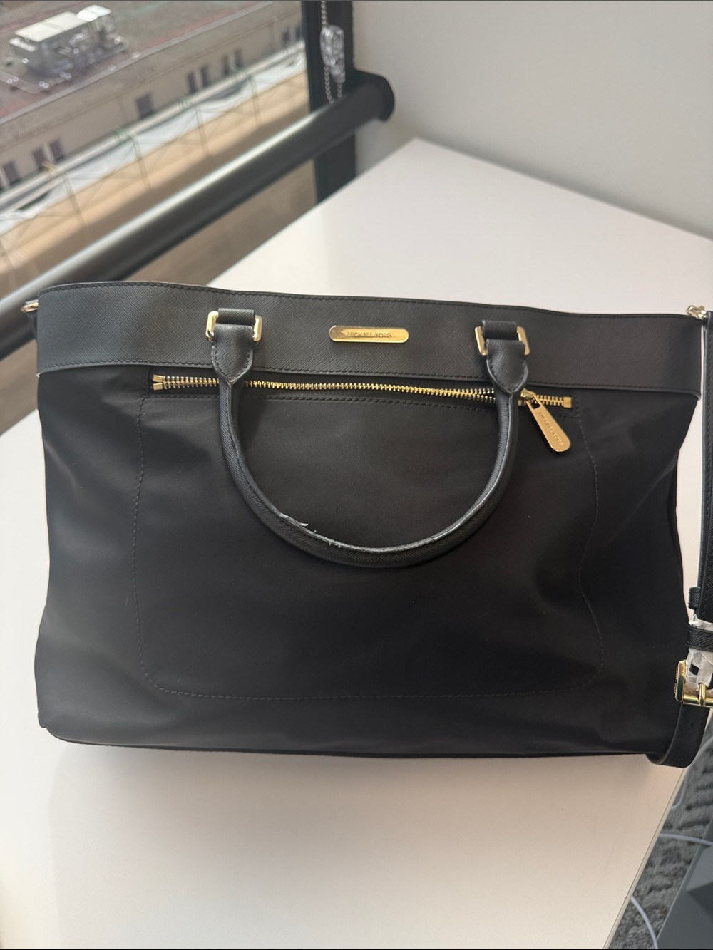 Michael Kors Black Tote with Gold Accents